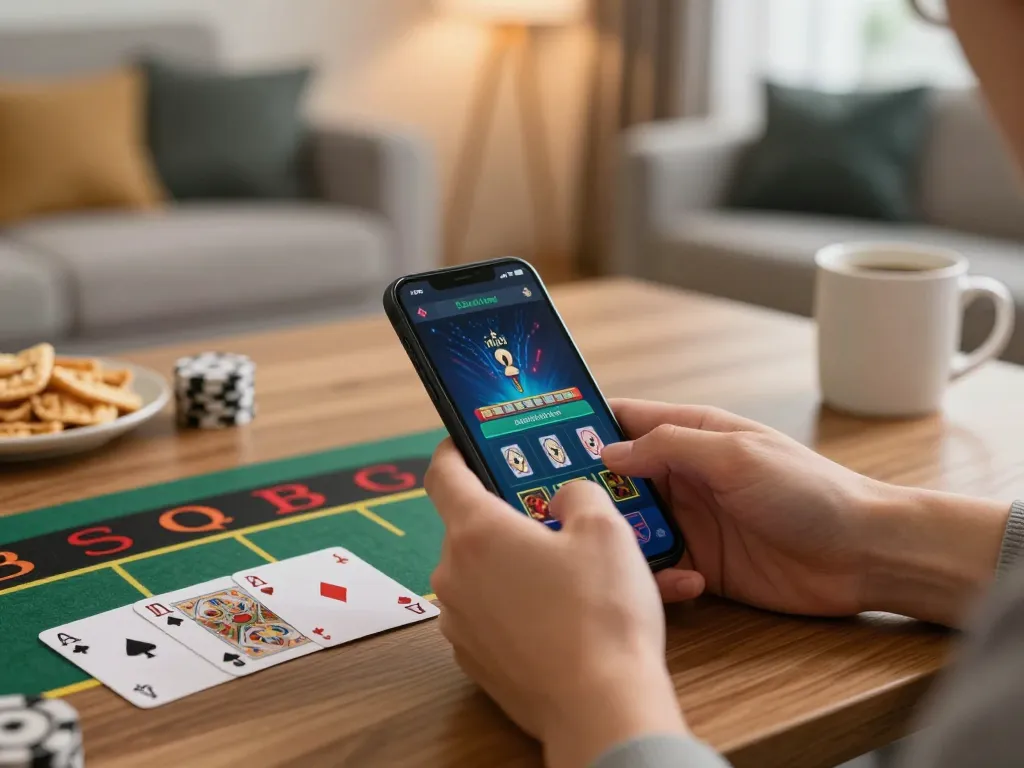 Player engaging with Au88 live dealer blackjack on mobile while relaxing at home