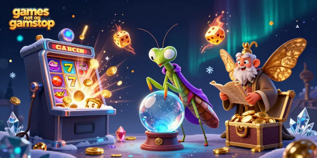 Experience thrilling games not on gamstop with vibrant visuals of fortune tellers and slot machines.