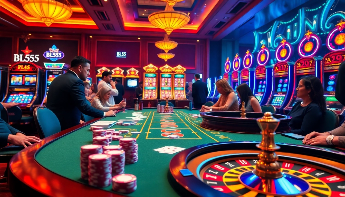 Engaging players enjoying a high-stakes game at BL555 casino table with cards and chips.