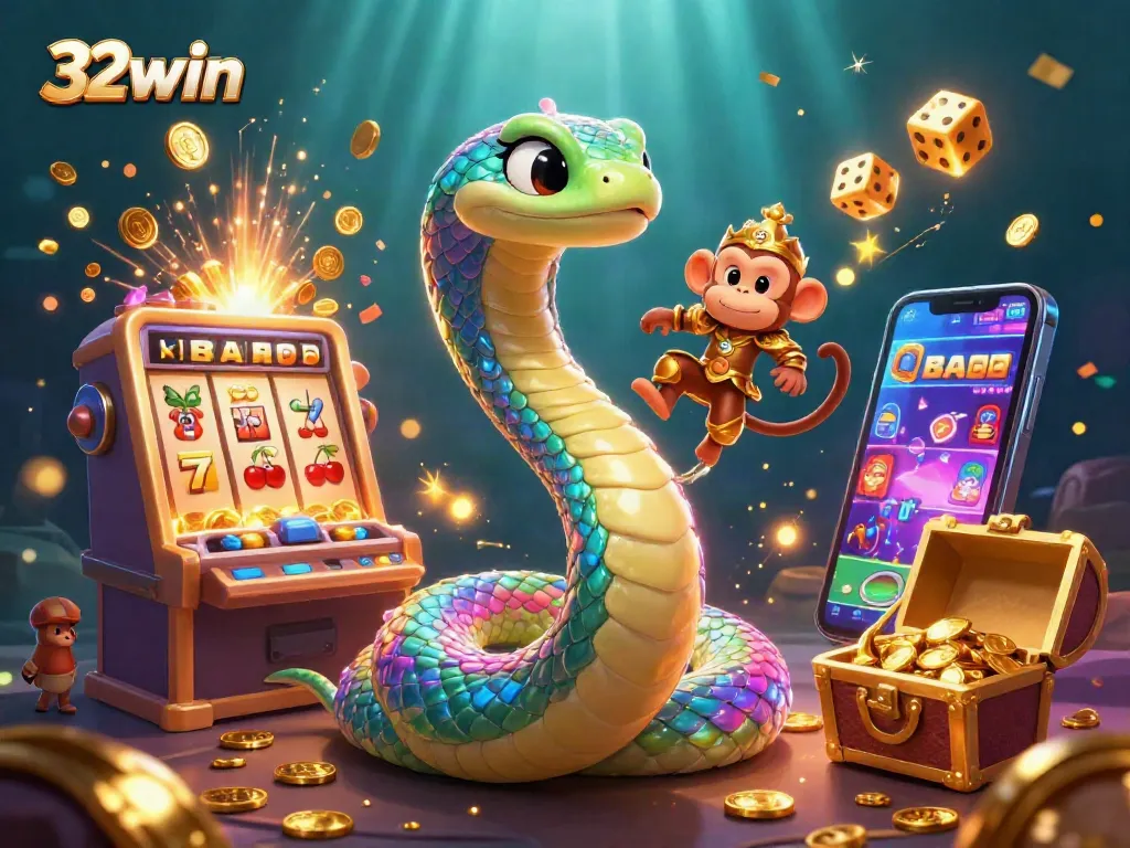 Experience 32win's exciting jackpot moments with vibrant characters and casino elements in action.