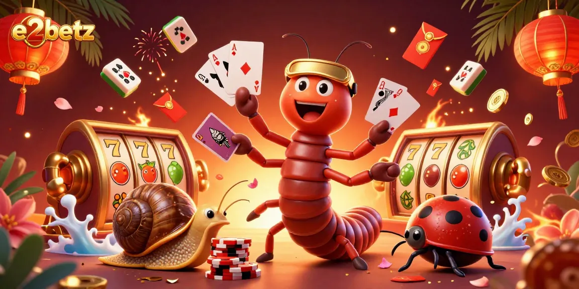 Experience the thrill of e2betz with a dynamic 3D casino illustration featuring vibrant slot reels and engaging characters.