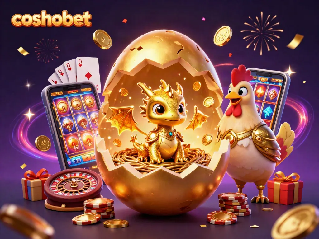 Experience high-stakes fun at Cosmobet with a golden dragon nestled in poker chips, surrounded by festive casino elements.