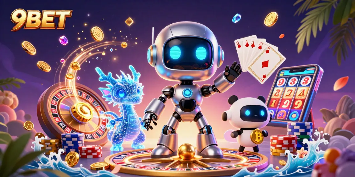 Experience the thrill of gaming at 9BET with vibrant scenes of casino excitement and digital innovation.