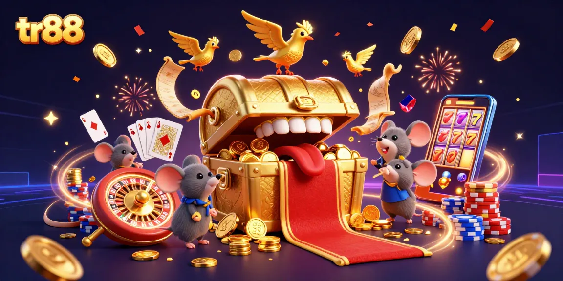 tr88 brings excitement with a dynamic casino scene featuring golden treasures and jackpot delights.