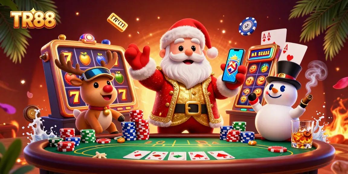 Spin to win at TR88 with a charismatic Santa and friends in a vibrant casino scene!