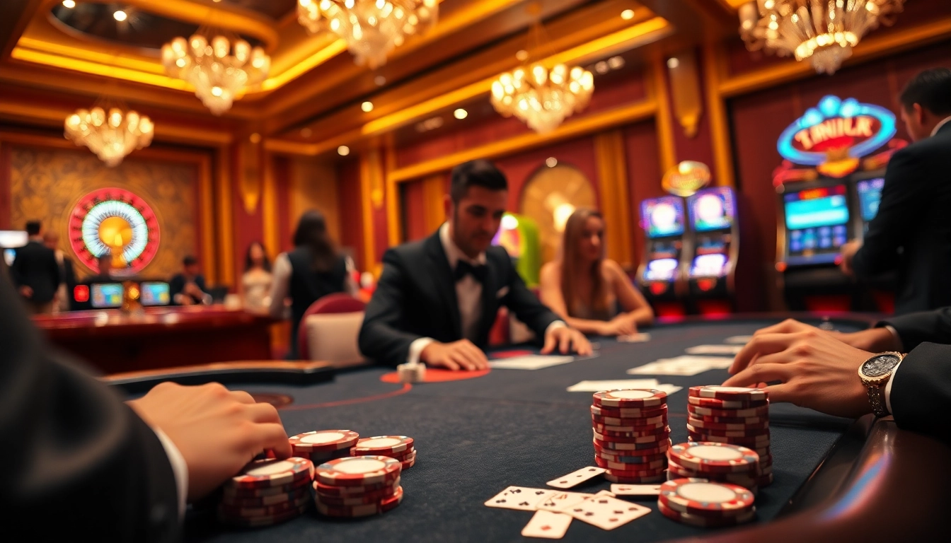 TR88 players enthusiastically engage at a poker table, showcasing excitement and luxury.
