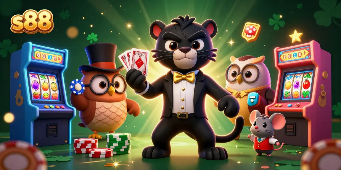 Experience thrilling gameplay at s88 with a stylish panther dealer, poker chips and vibrant casino elements.