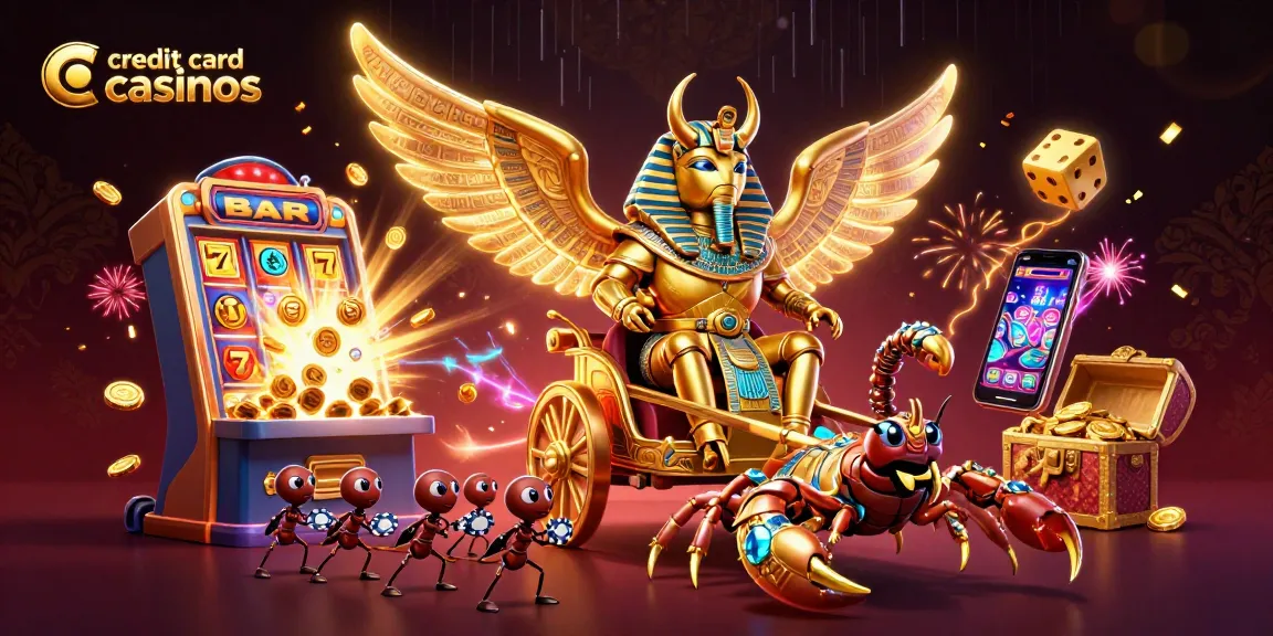 Engage with thrilling credit card casinos featuring electrifying games and rewards in a vibrant 3D illustration.