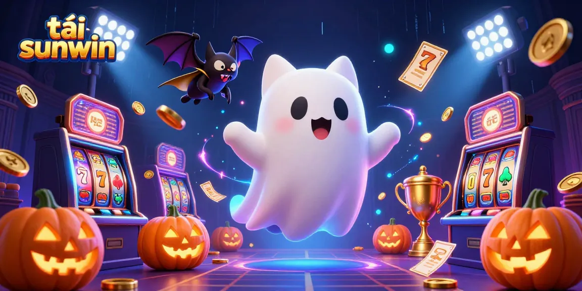 Play exciting slots at tải sunwin with ghostly companions in a vibrant casino scene.