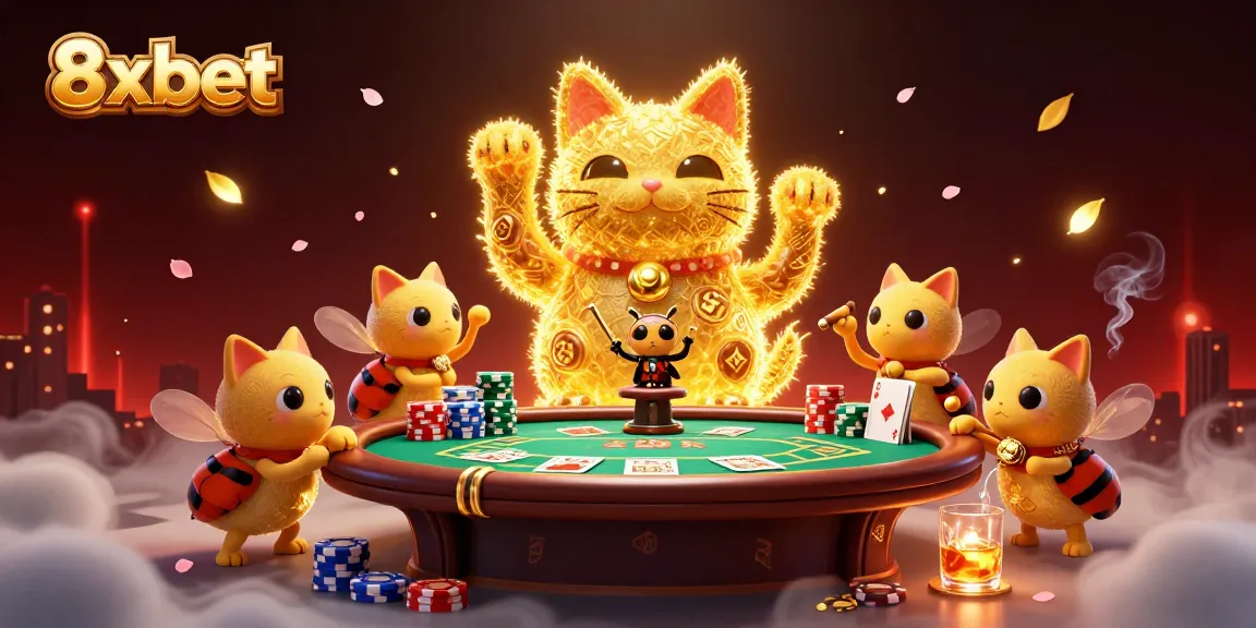 Enjoy thrilling moments at 8xbet by playing vibrant casino games surrounded by golden fireflies.