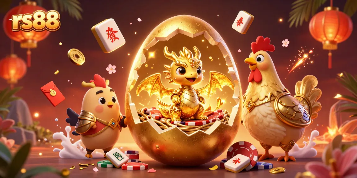 Play thrilling games at rs88 with a vibrant scene featuring golden dragon guarding poker chips, enriched by festive decorations.
