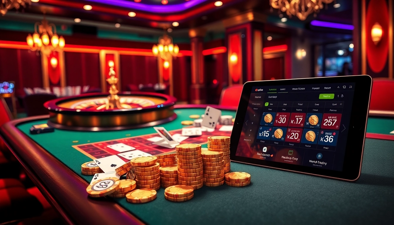 Excitement of KK55 showcased through a vibrant casino scene with poker chips and roulette wheel.