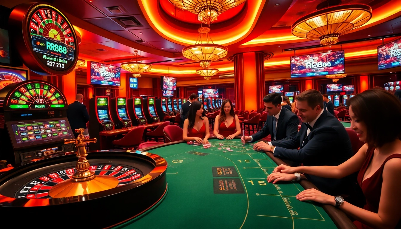 Experience the thrill of gaming at RR88 with a vibrant casino atmosphere showcasing roulette and card games.