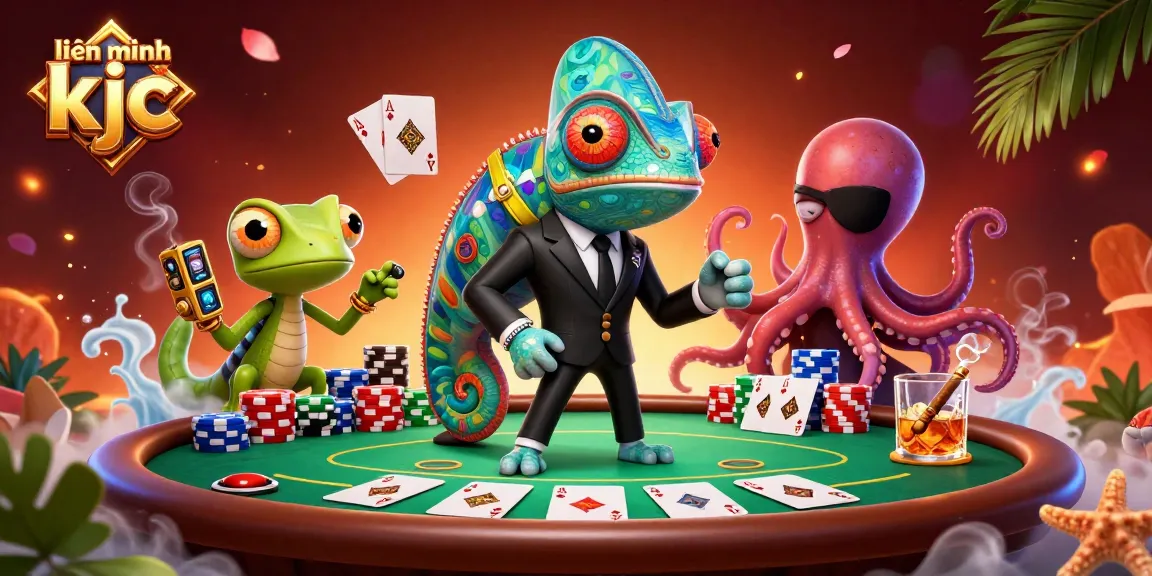 Experience excitement with the liên minh kjc as vibrant characters engage at a lavish poker table.