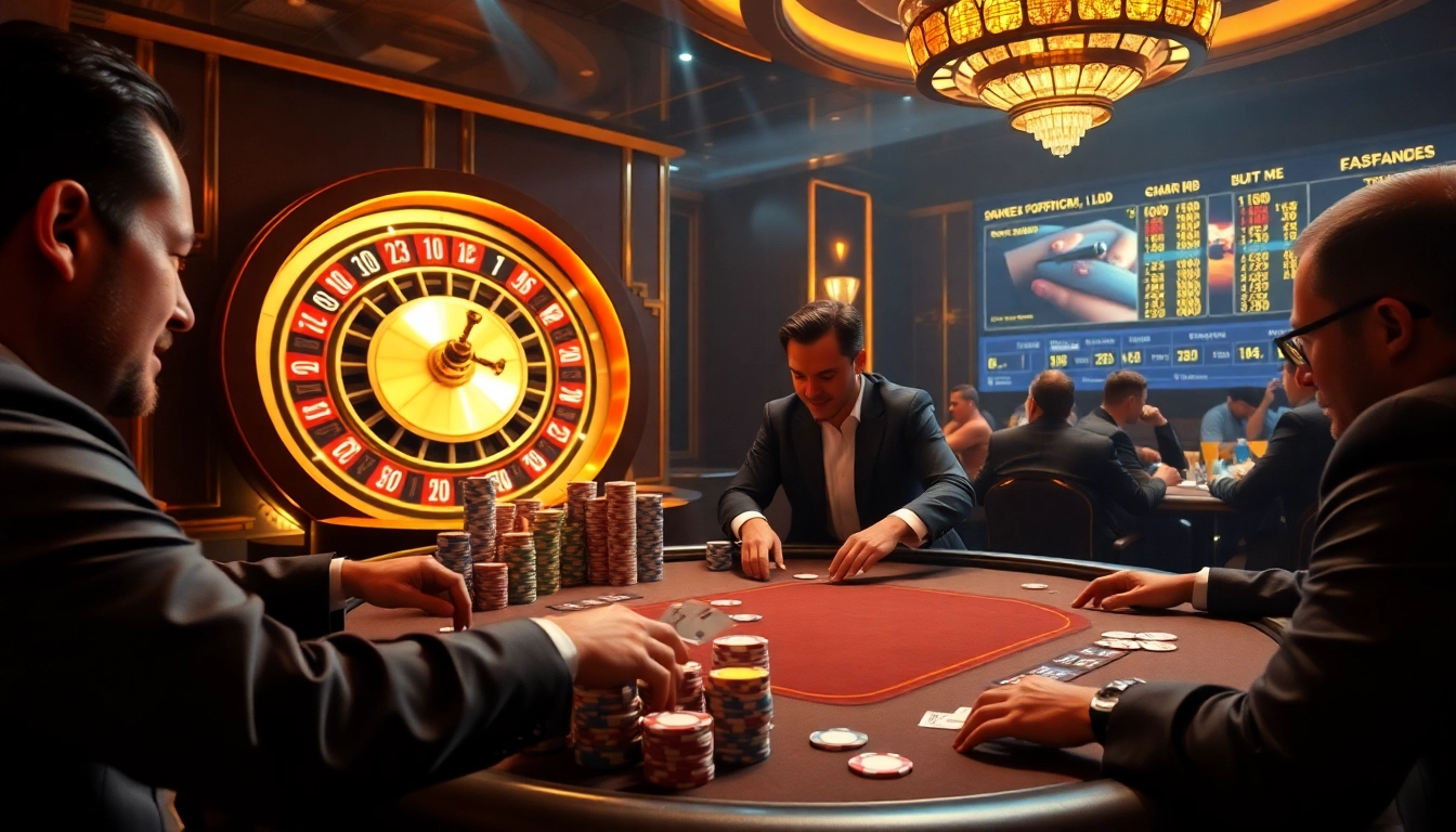 Engaged players at a vibrant poker table showcasing the excitement of gambling at https://nohuu.site/