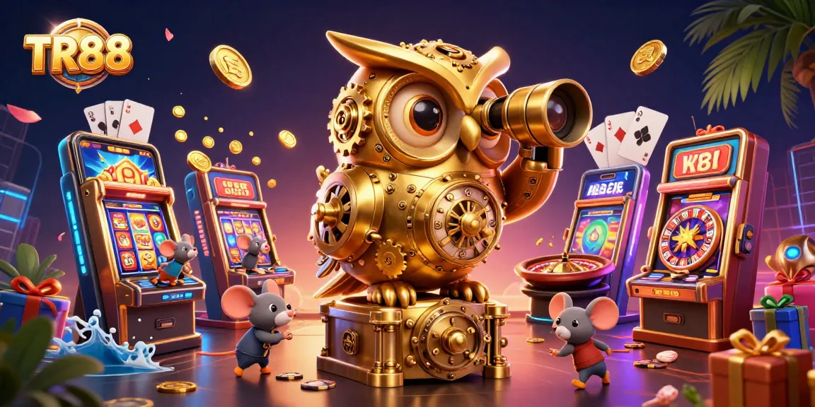 Engage with TR88 for thrilling casino experiences featuring dynamic golden owl and playful mice.
