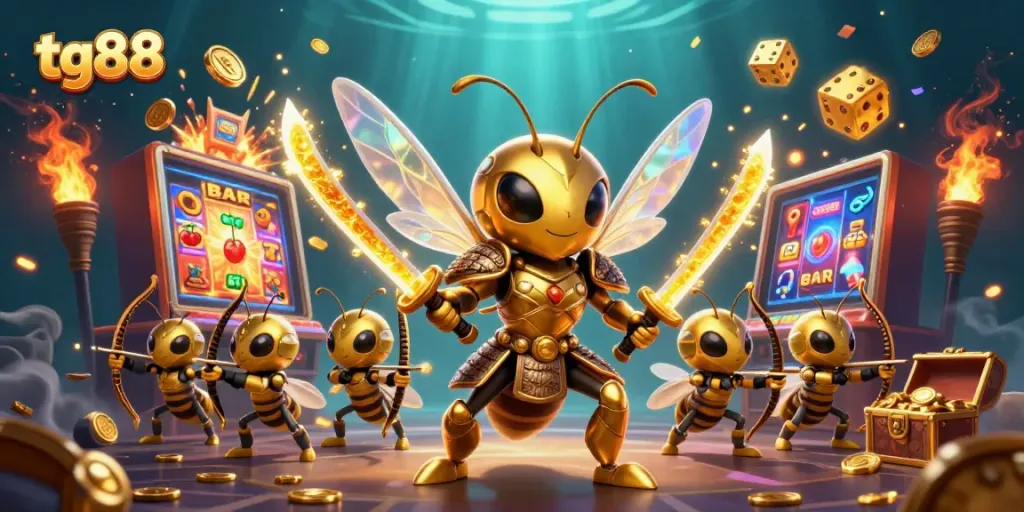Experience the thrill of tg88 with our dynamic 3D casino illustration showcasing exciting slot symbols and a vibrant atmosphere.