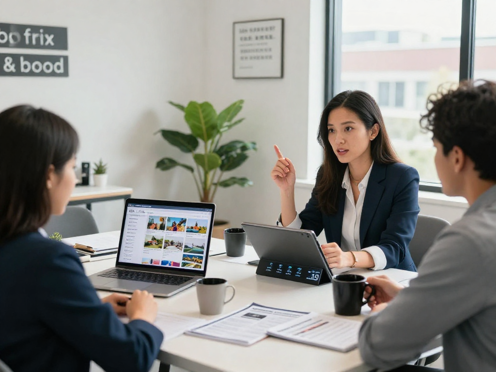 IDXSTAR property listings showcased on a laptop in a modern real estate office