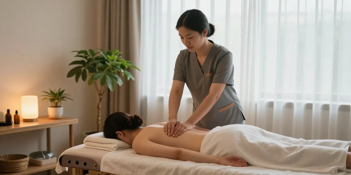 Relaxing 수유동출장안마 session with therapist in tranquil setting.