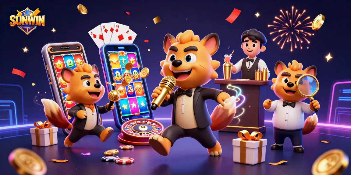 SUNWIN hyena comedy casino club illustration with vibrant game elements and dynamic interactions.