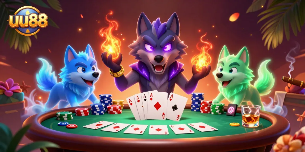 Experience thrilling poker action at uu88 with ghostly wolves and vibrant game elements.
