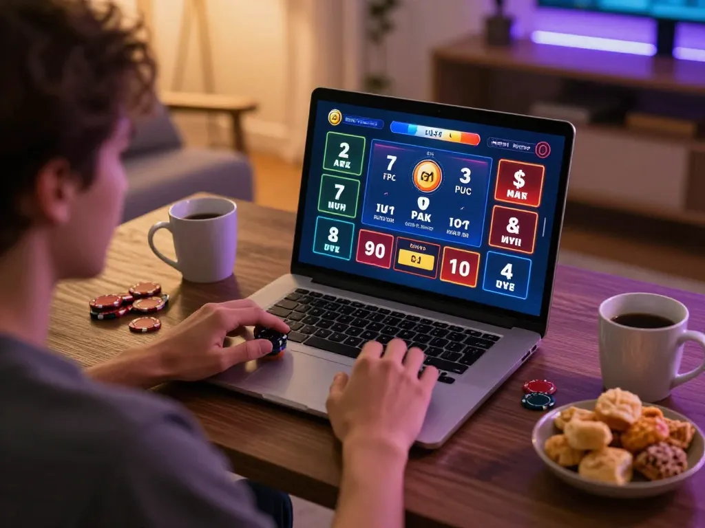 Player enjoying FC88 live blackjack on a laptop in a cozy home setting.