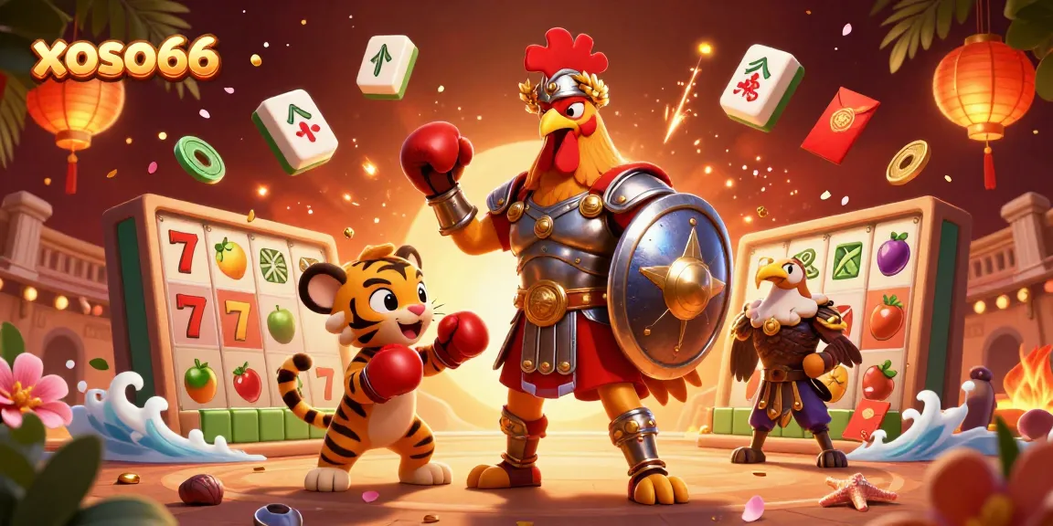 Experience excitement with xoso66 in this vibrant 3D scene featuring thrilling slot reels and engaging characters.