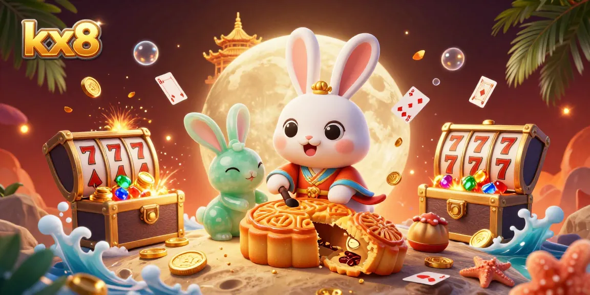 Engage in thrilling gaming adventures at kx8 with a vibrant casino-themed lunar illustration featuring lively characters and dynamic game elements.