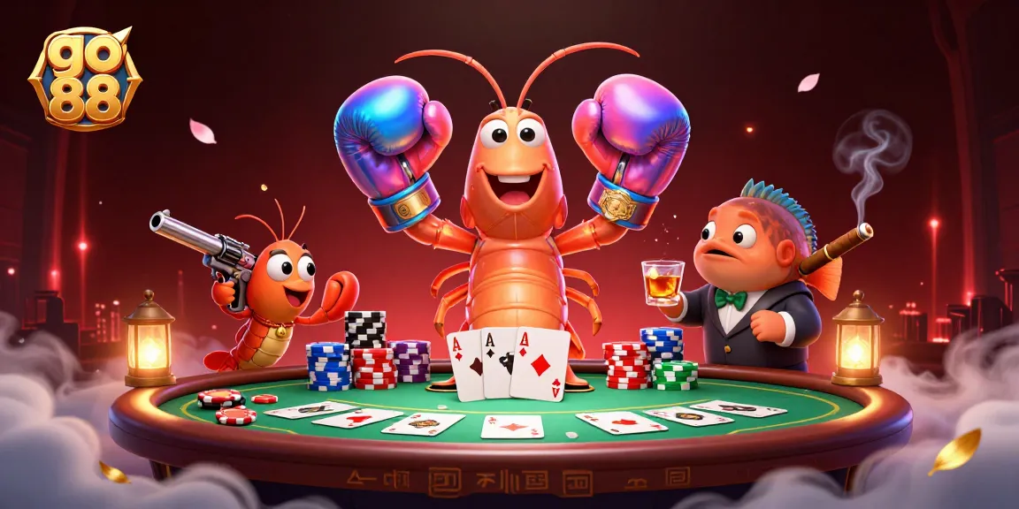 Engage with go 88, featuring vibrant casino characters at a poker table adorned with chips and championship elements.