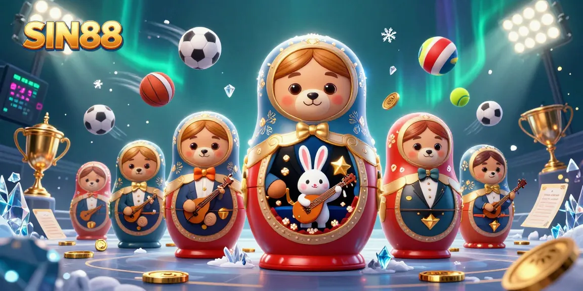 SIN88 features an engaging 3D scene of cartoon bears and a rabbit in a casino setting, creating excitement.