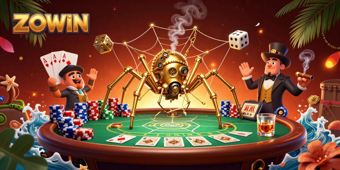 ZOWIN captivates players at a vibrant poker scene with steampunk elements and intricate details.