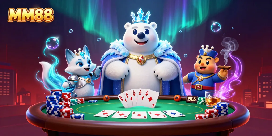 Players engaging in exciting poker action at MM88 featuring ice king and fox, showcasing the thrilling casino atmosphere.