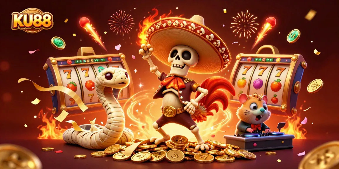 Spin the reels at KU88 Casino for an exciting jackpot experience with vibrant characters!