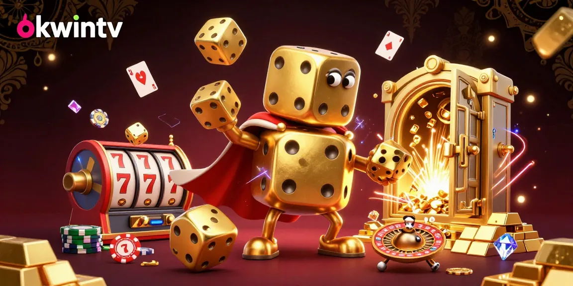 Experience thrilling gambling action with the lively okwintv 3D casino illustration featuring dynamic characters and vibrant game elements.