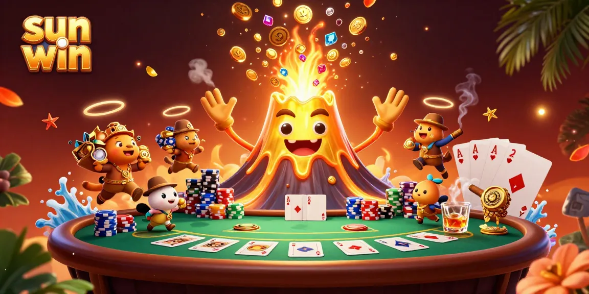 Experience exciting wins with a triumphant sun win volcano showering treasures during a thrilling casino scene.