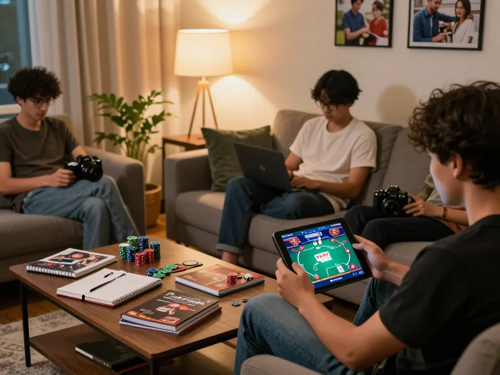 Player engaged in online poker game on ALO8 COM tablet, showcasing strategic gameplay in cozy home setting.