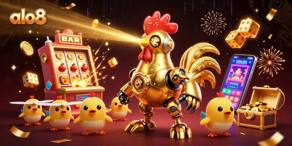 Engage with exclusive alo8 casino games in a vibrant, dynamic 3D illustration showcasing excitement and rewards.