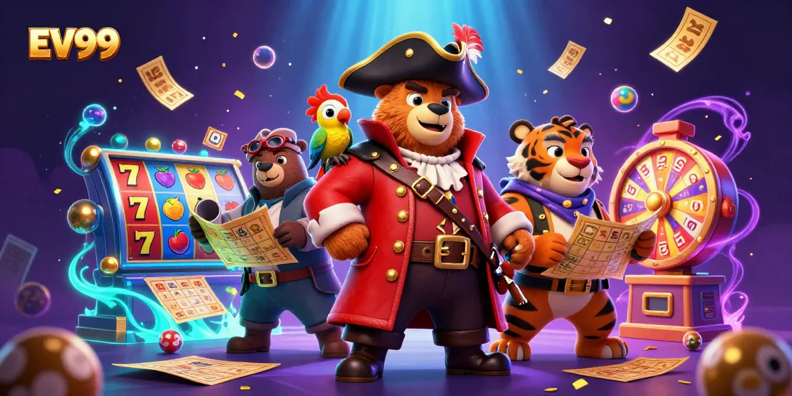 Engage with EV99’s thrilling slots experience alongside a pirate captain bear and friends.