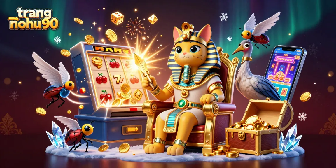 Spin the reels at trang nohu90 with dazzling jackpots and slot symbols around magical pharaoh characters