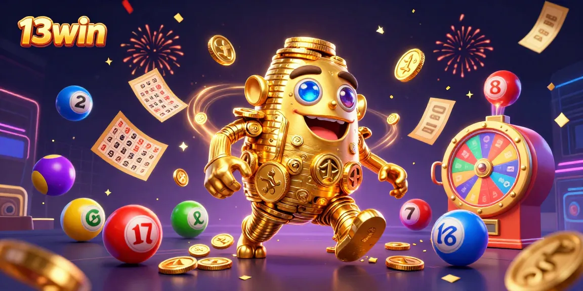 Play the exciting games on 13win with a vibrant illustration of a golden golem and stunning gaming elements.