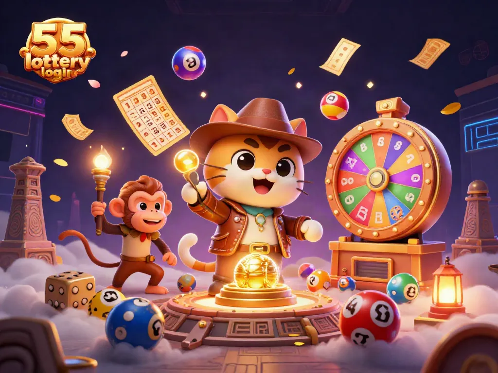 Engage with the thrilling 55 lottery login experience featuring colorful lottery elements and dynamic casino action.
