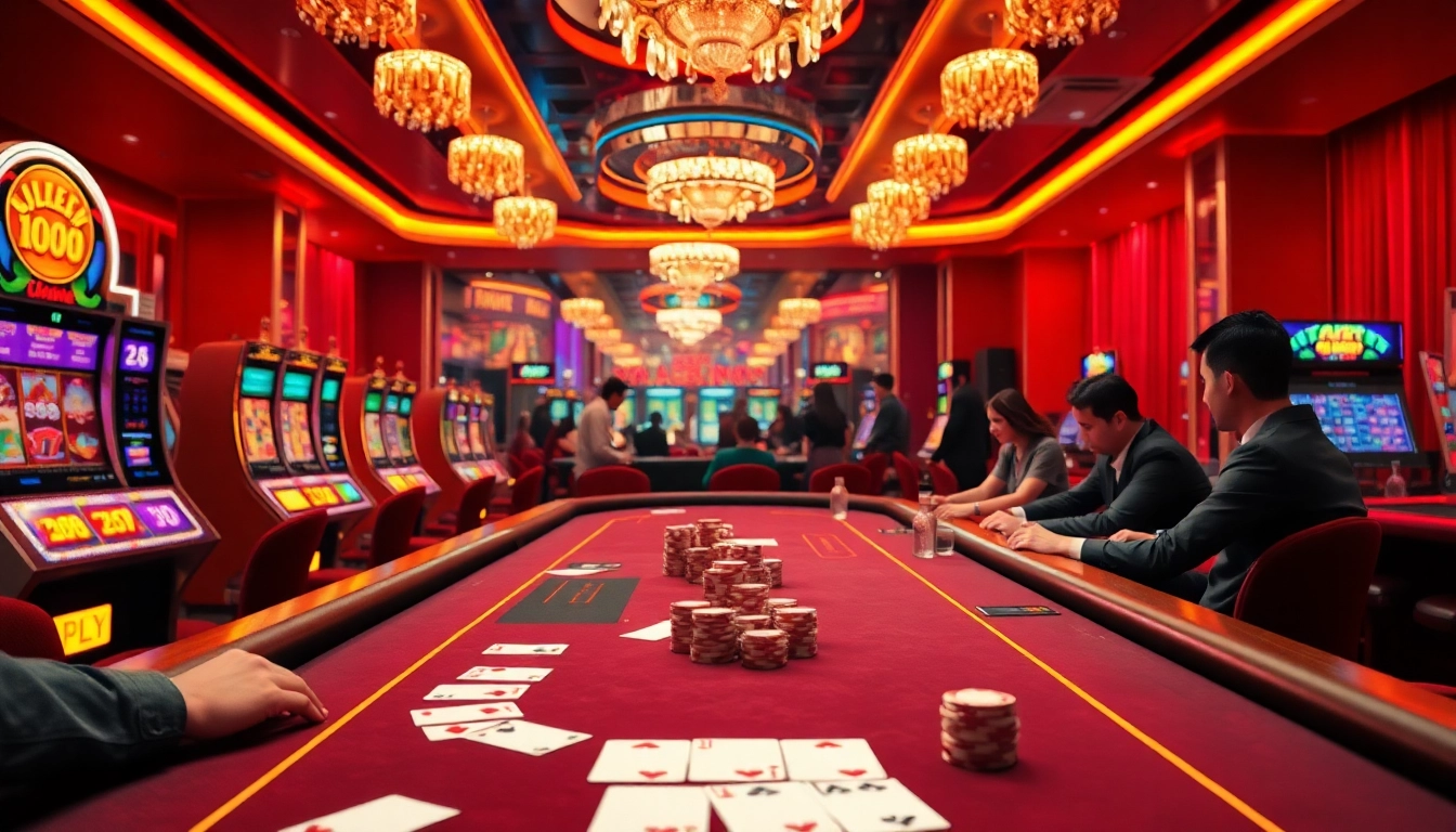 Engaging players at luxurious online casino games featured on https://winvn.wiki with vibrant slot machines and poker action.