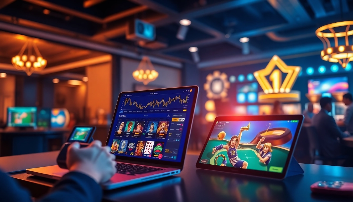 Exciting online gaming environment representing good88.hu.net, featuring modern casino games and sports betting interfaces.