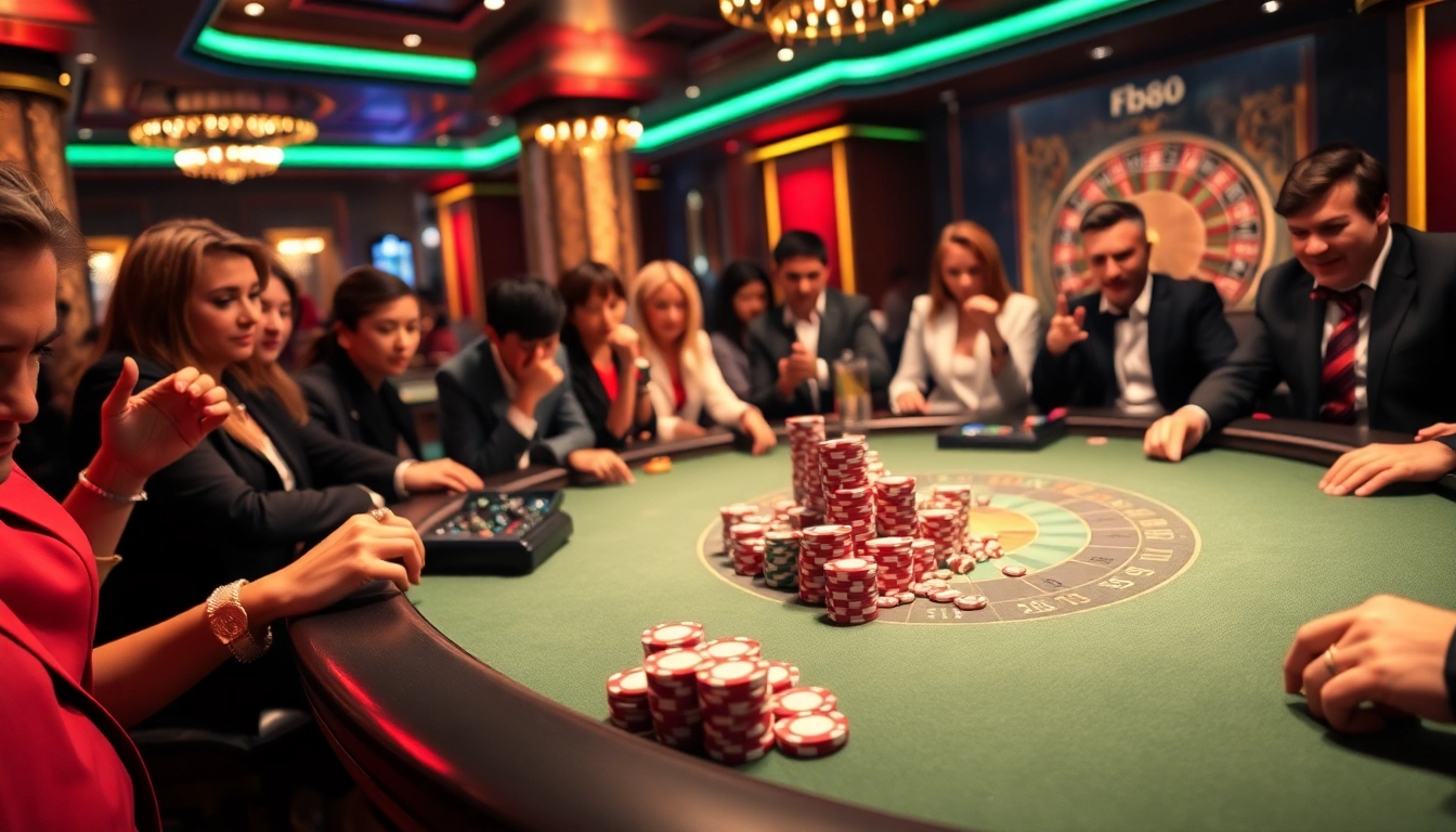 Experience thrilling gameplay at Fb88 casino with an elegant poker table and vibrant chips.