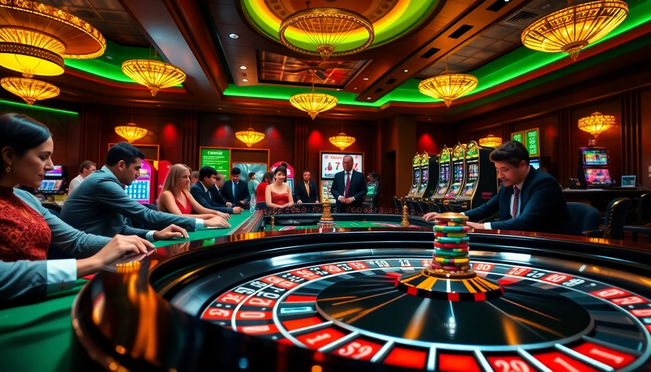 A dynamic casino scene featuring enthusiastic players and the Fun88 link promoting excitement and high-stakes gaming.