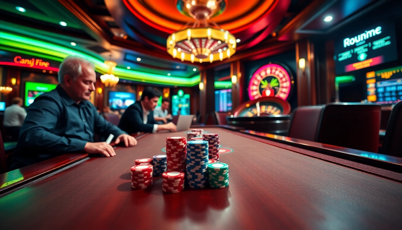 Play thrilling poker at https://hb88hz.club/ casino, featuring vibrant chips and an exciting roulette backdrop.