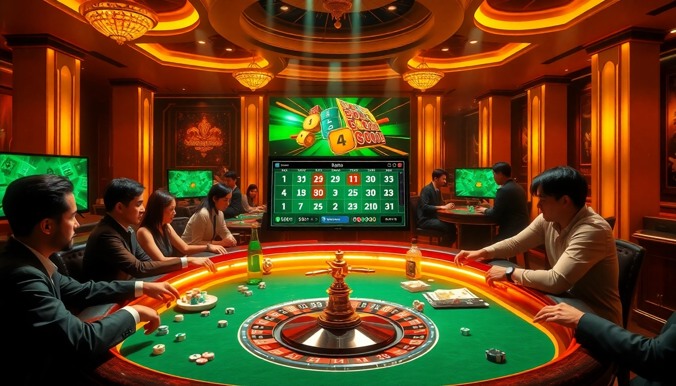 Engage with the vibrant online gaming interface of rikvip featuring a lively poker scene and classic casino elements.