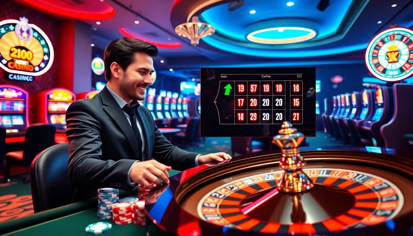 A dynamic online gambling scene highlighting the excitement at https://nk88net.com/ with colorful casino elements.