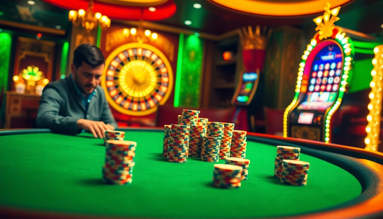 Experience the excitement of "32 win" at a luxurious casino poker table bustling with energy and anticipation.