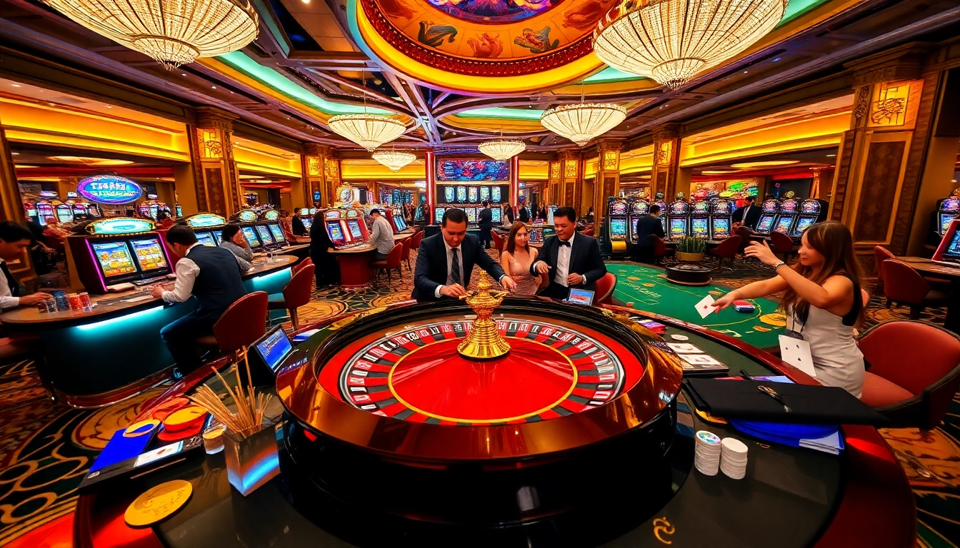 ta88 players enjoying a thrilling game at a luxurious casino roulette table with exciting action.
